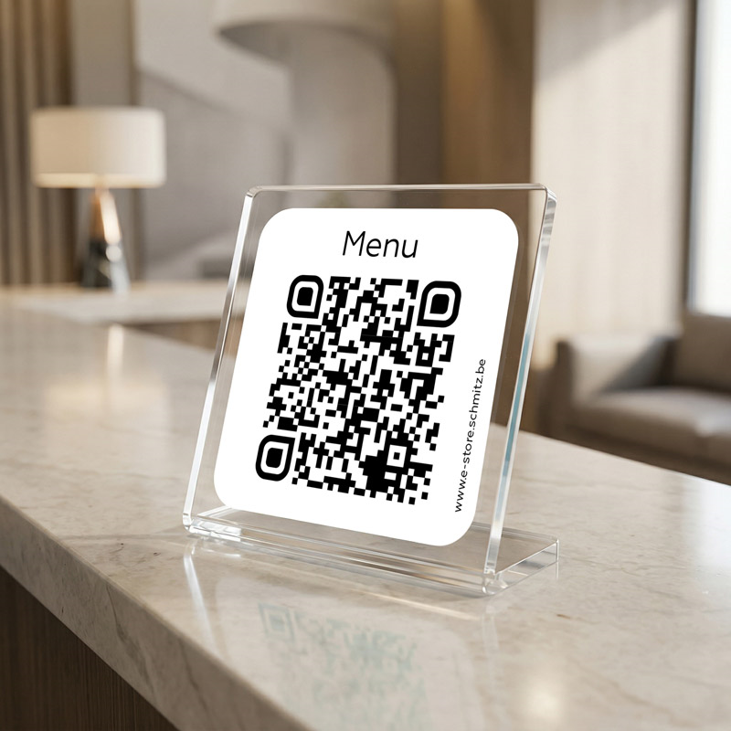 Chevalet plexi avec code QR - Menu sans contact élégant | e-store SCHMITZ