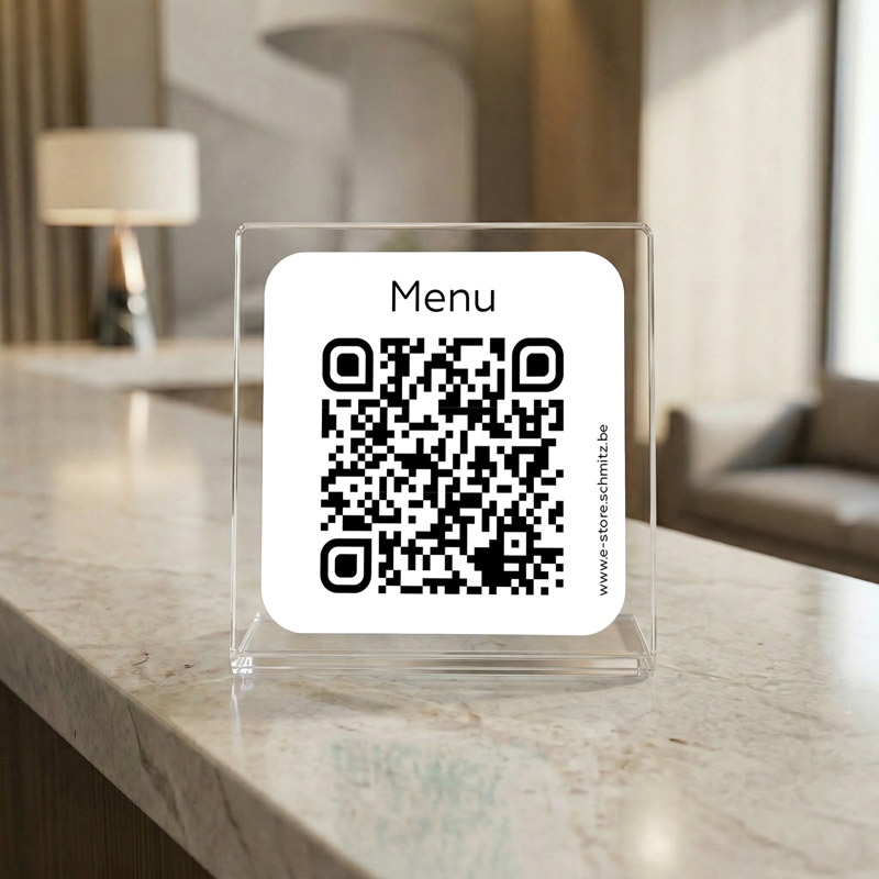 Chevalet plexi avec code QR - Menu sans contact élégant | e-store SCHMITZ