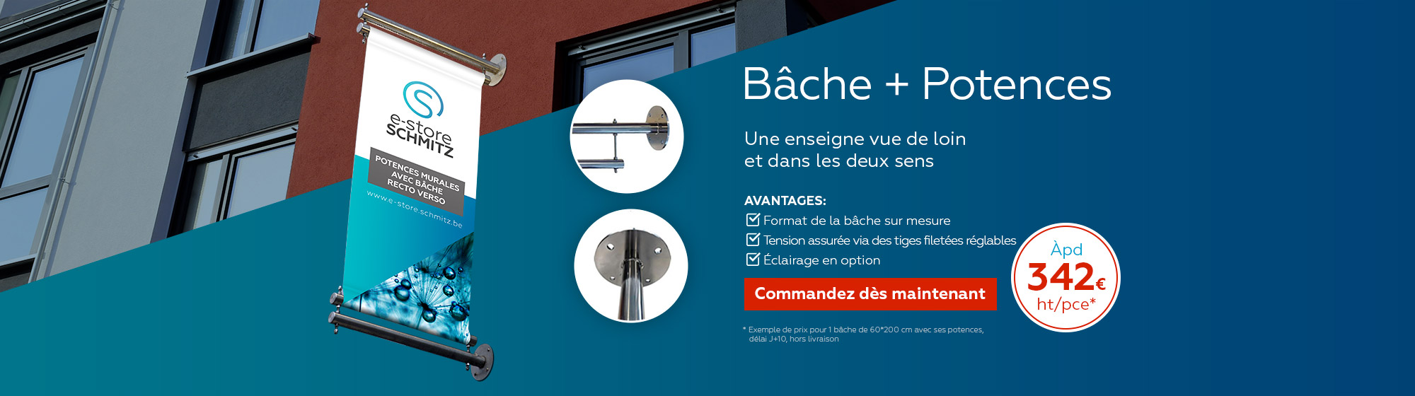 Bâche imprimée vec potences inox murales