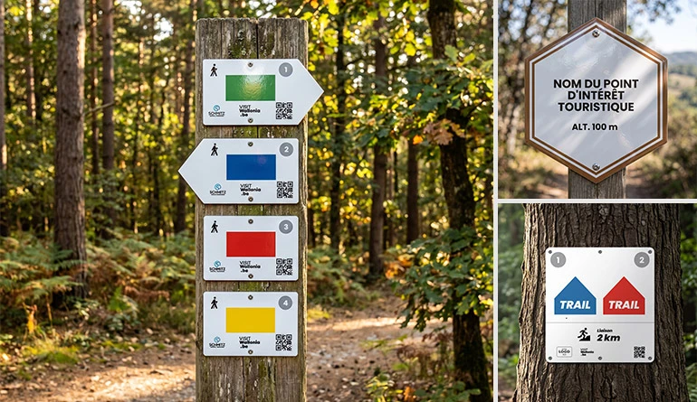 Balises de randonnée en alu composite conformes à l'Annexe 17 du Code wallon du Tourisme